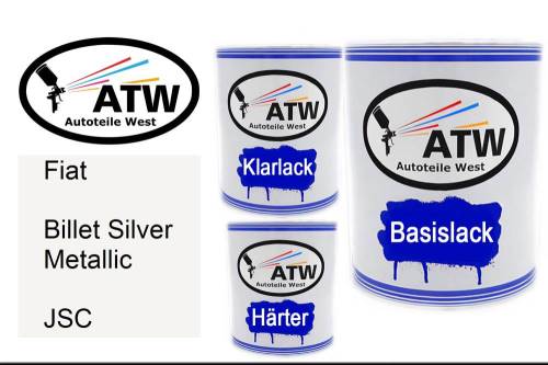 Fiat, Billet Silver Metallic, JSC: 1L Lackdose + 1L Klarlack + 500ml Härter - Set, von ATW Autoteile West.